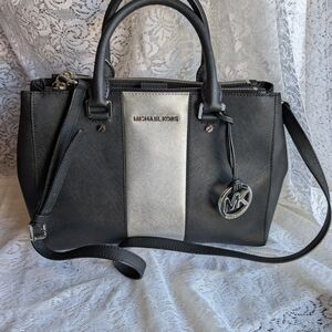Michael Kors Black and Silver Sutton Satchel